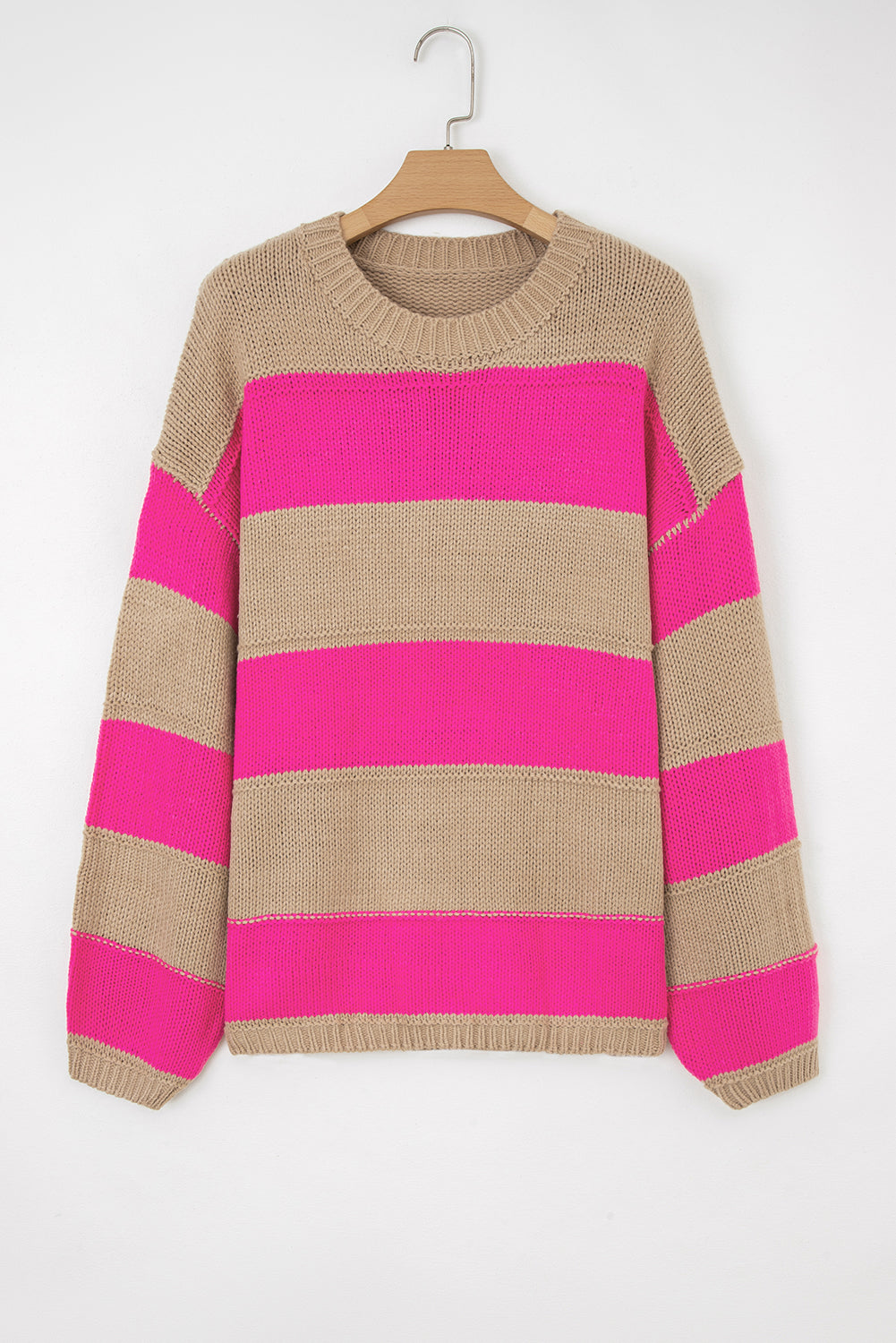 Khaki Stripe Color Block Plus Size Drop Shoulder Sweater Dear-Lover Dropshipping
